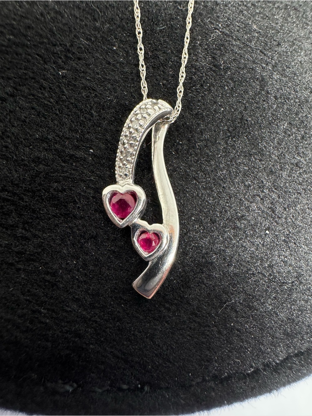 Vintage 10K 417 White Gold Natural Ruby Diamond Pendant Necklace 16"